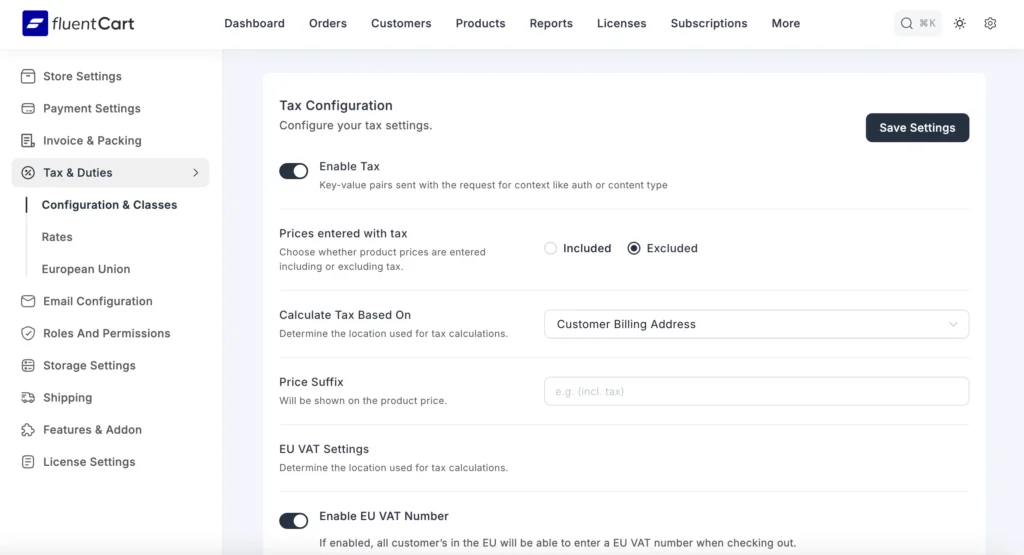 Tax & Compliance in fluentcart 